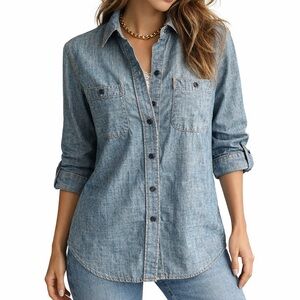 RALPH LAUREN Denim Shirt RL Jeans Co VTG Two Pocket Light-Midwash Denim Blue S